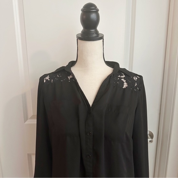 Roz&Ali Lace Black Llng Sleeve Button Up Blouse - Picture 5 of 7
